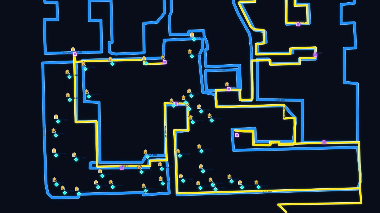 NaiRoute living map showing ducts, cables and homes.